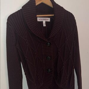 GH BASS M Women’s BROWN Cable Knit Cardigan Shawl Collar Sweater